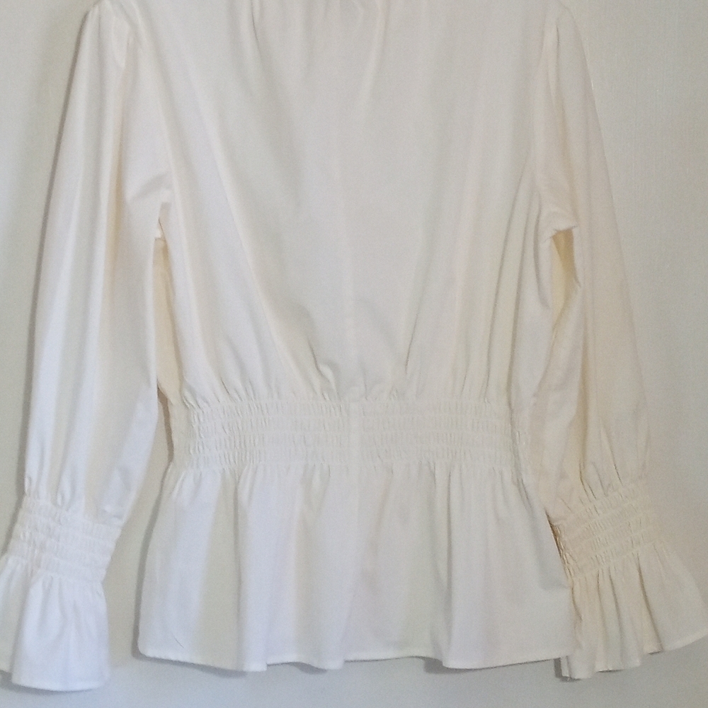 Belle Sky off white Cotton smocked long sleeve top women's size small - Picture 2 of 7